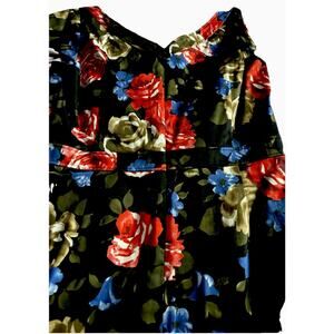 J Peterman Retro Black Floral Dress Size 14 Sheath ..Weddings, Garden Party,